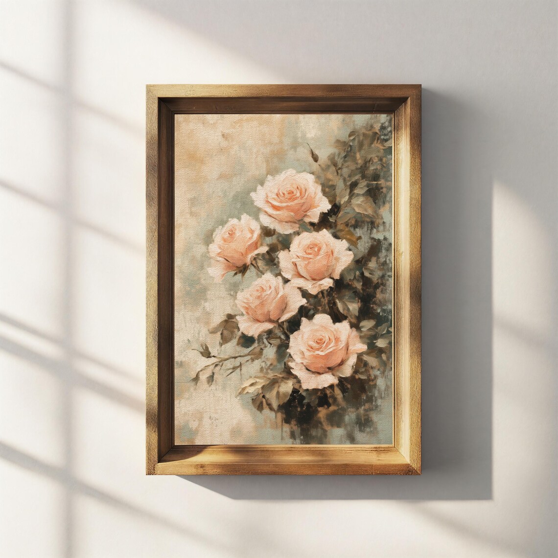 Blush Peach Roses Soft Vintage Floral Oil Painting Style Poster - Image 3
