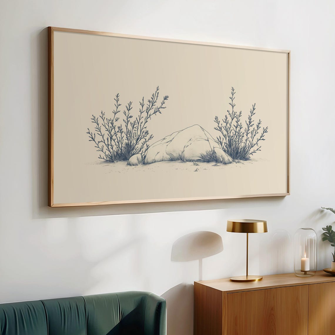 Snow Covered Rock With Winter Shrubs Botanical Sketch Art Poster - Image 2