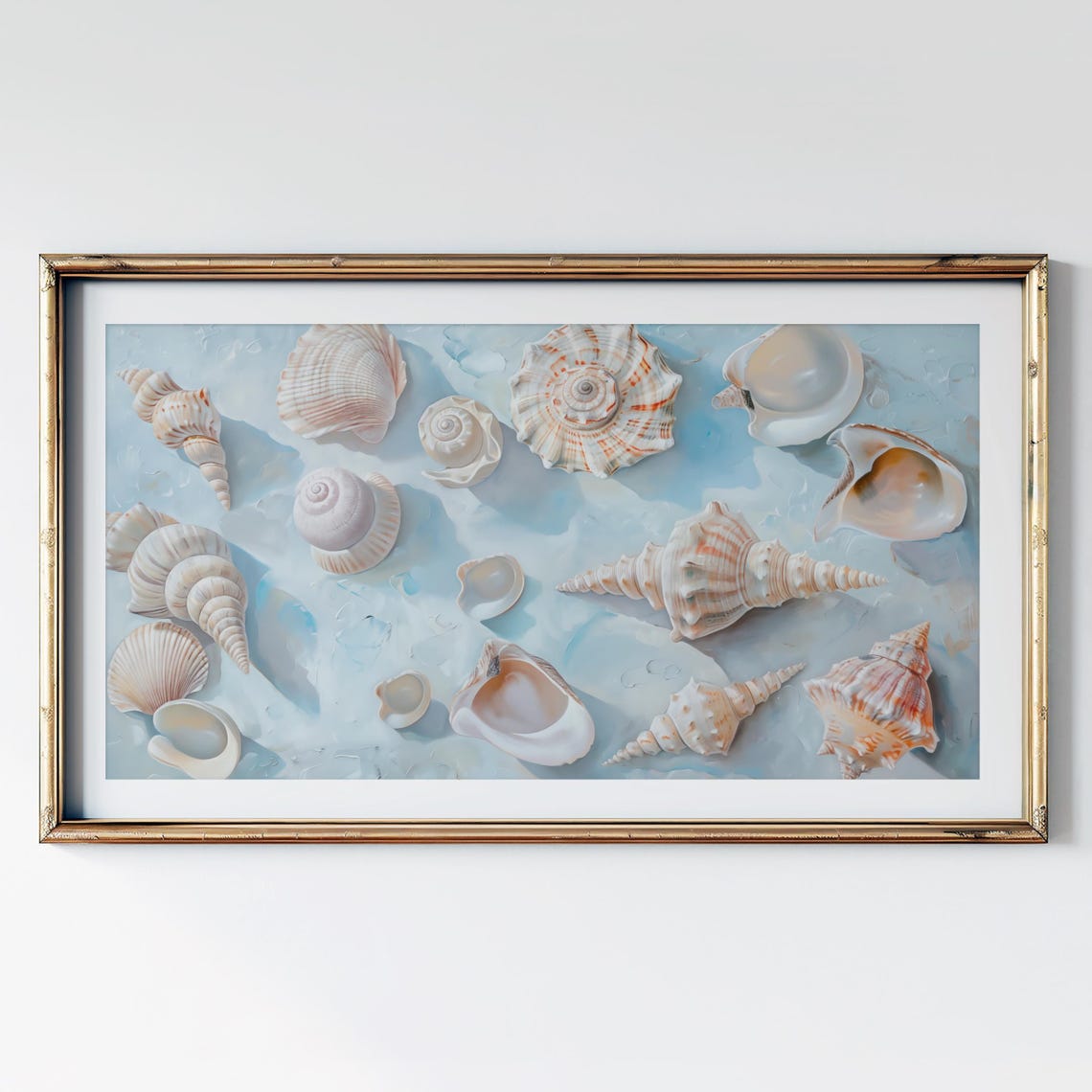 Elegant Seashell Collection Pale Blue Coastal Beach Watercolor Poster - Image 2