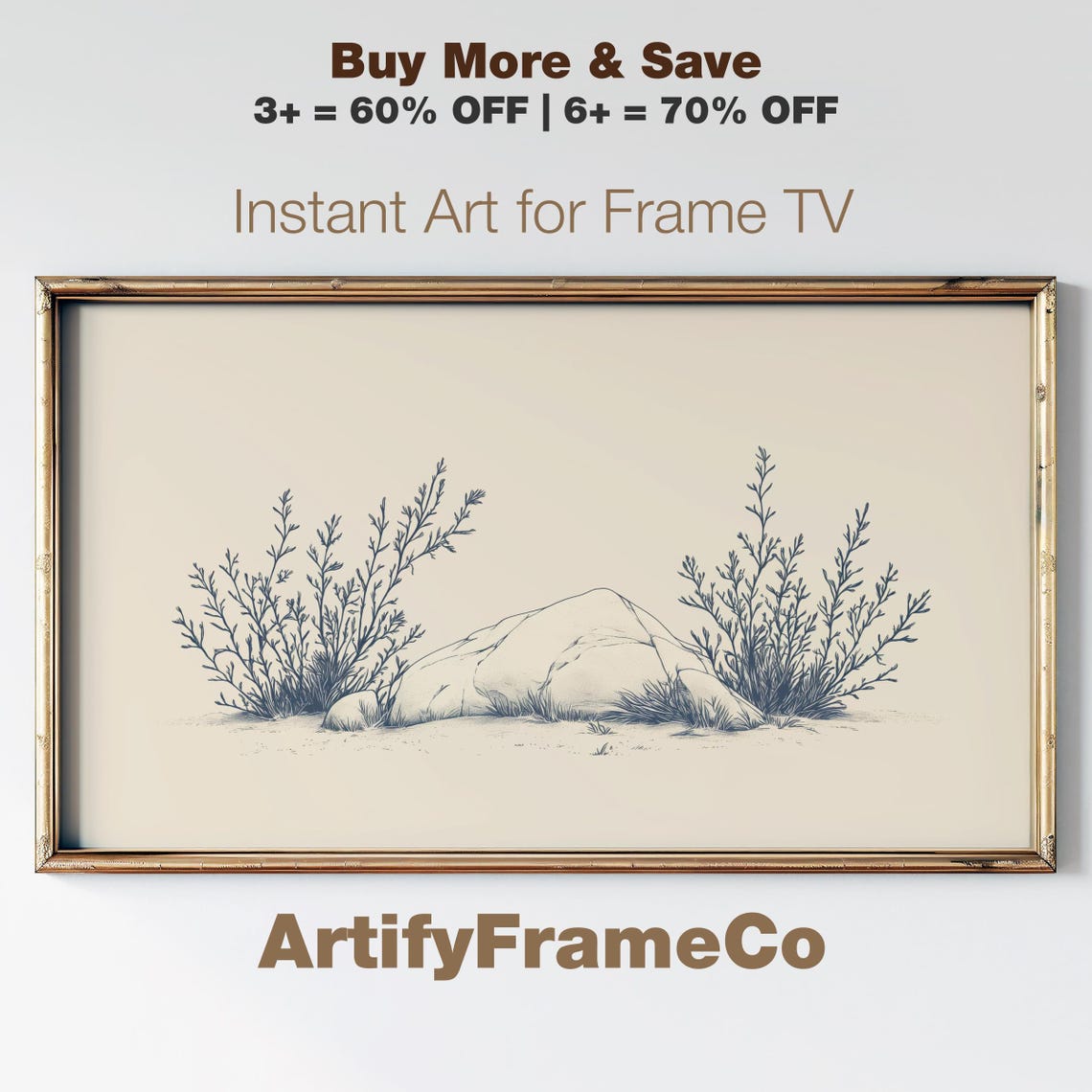 Snow Covered Rock With Winter Shrubs Botanical Sketch Art Poster