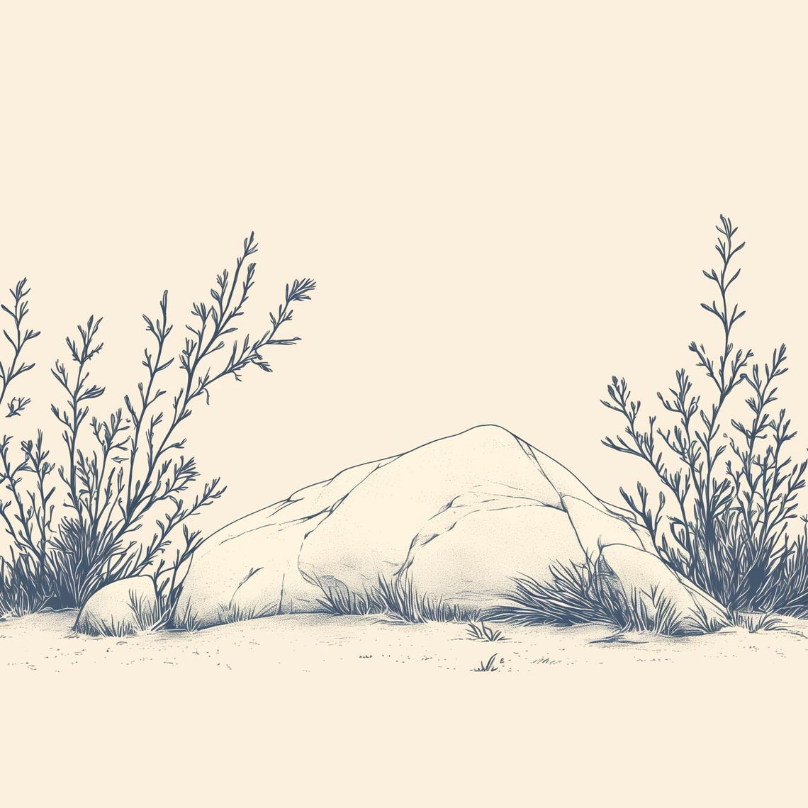 Snow Covered Rock With Winter Shrubs Botanical Sketch Art Poster - Image 4