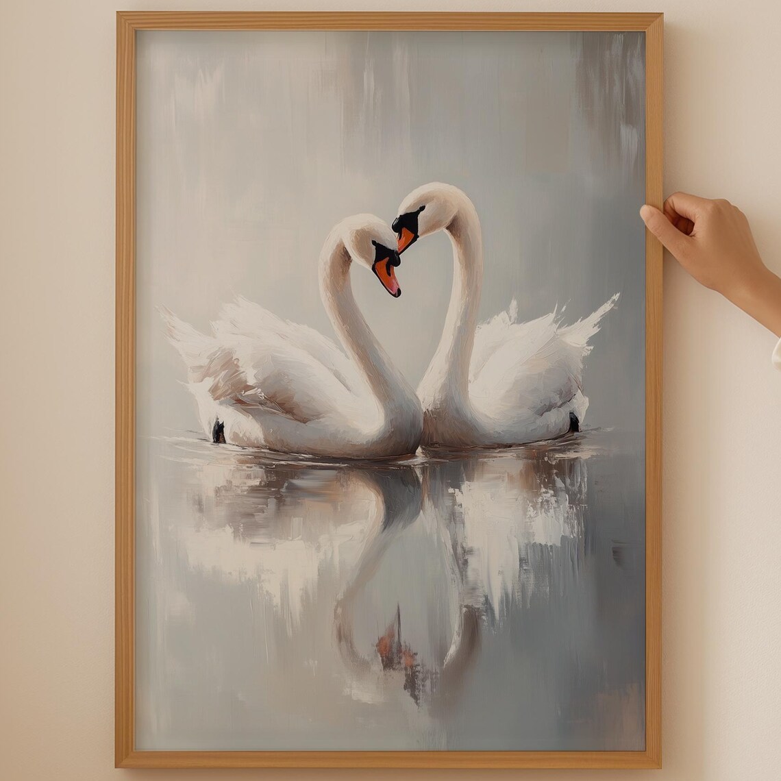 Two White Swans Forming a Heart Romantic Love Birds Watercolor Poster