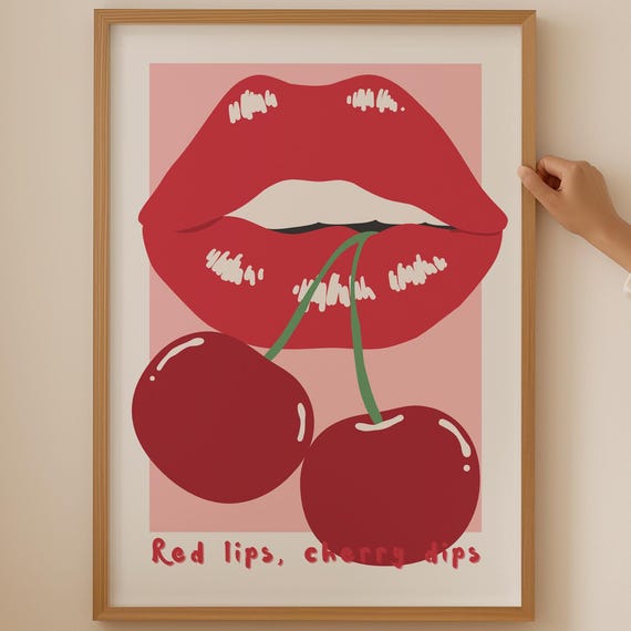 Cherry Feminist Print Wall Art For Coquette Room Decor Cute And Girly Dopamine Pink Poster Trendy Teens