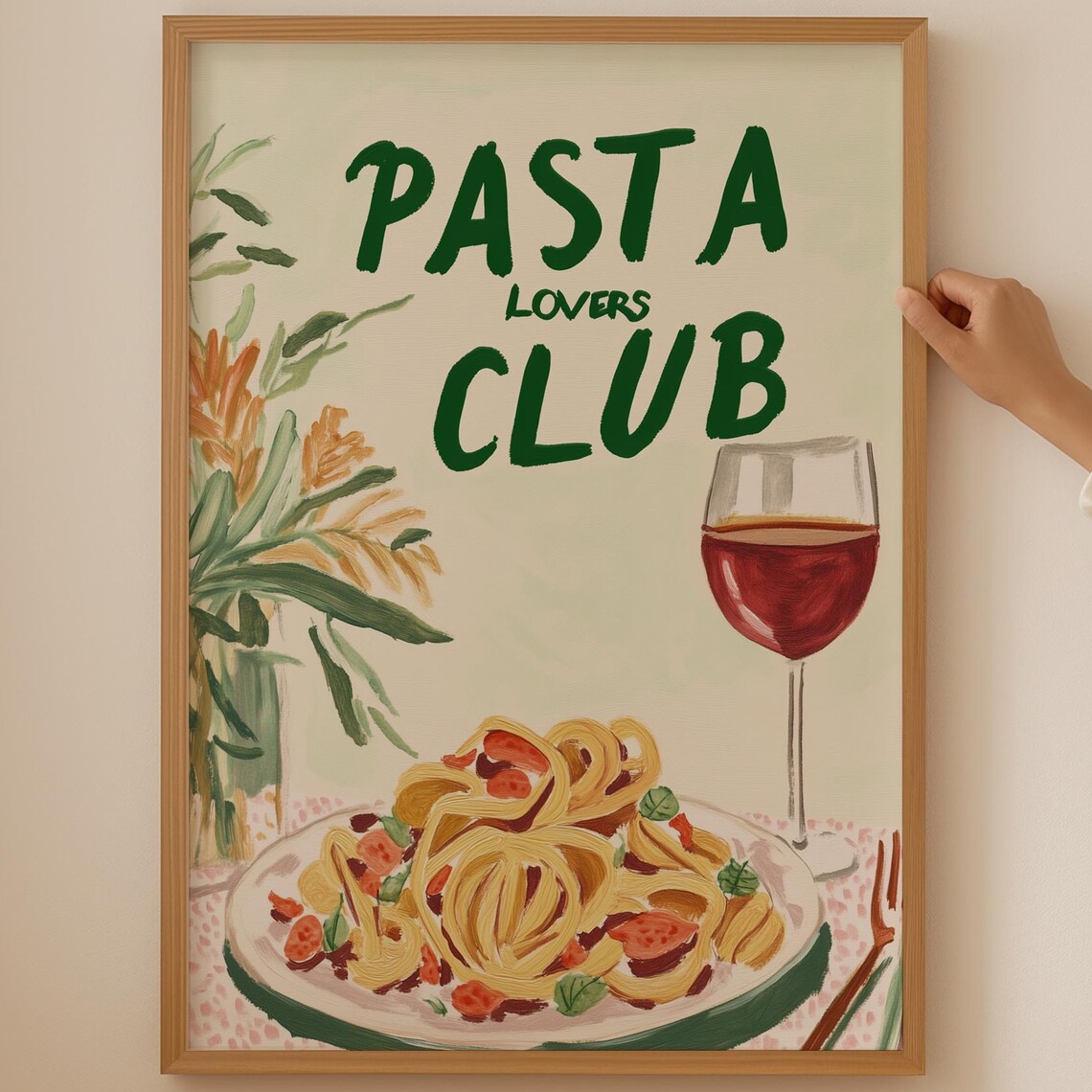 Pasta Lovers Club Spaghetti Plate and Red Wine Food Art Poster