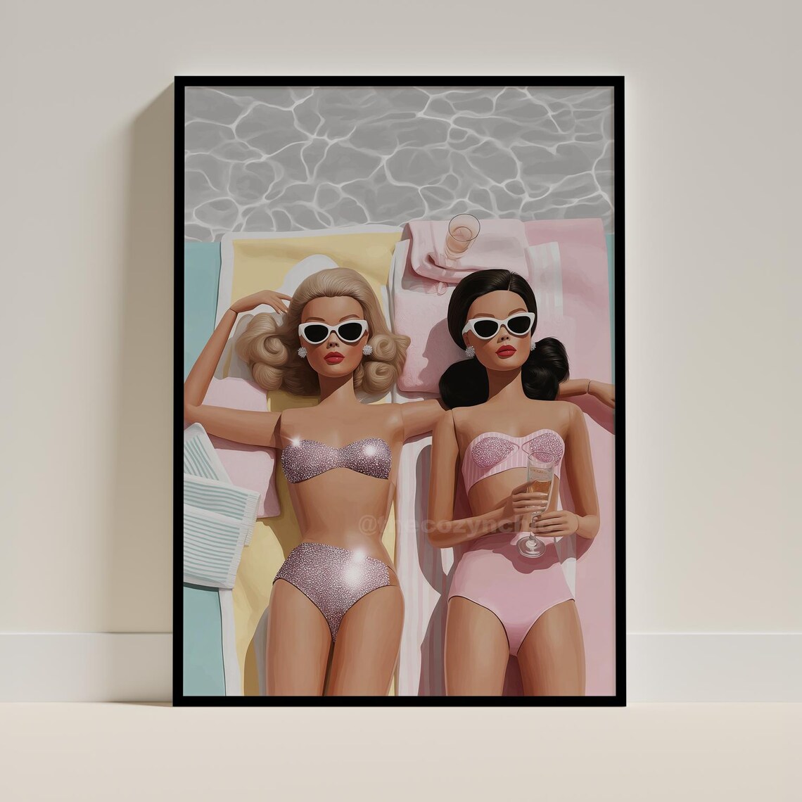Retro Doll Beach Poolside Fashion Dolls Glam Summer Art Poster