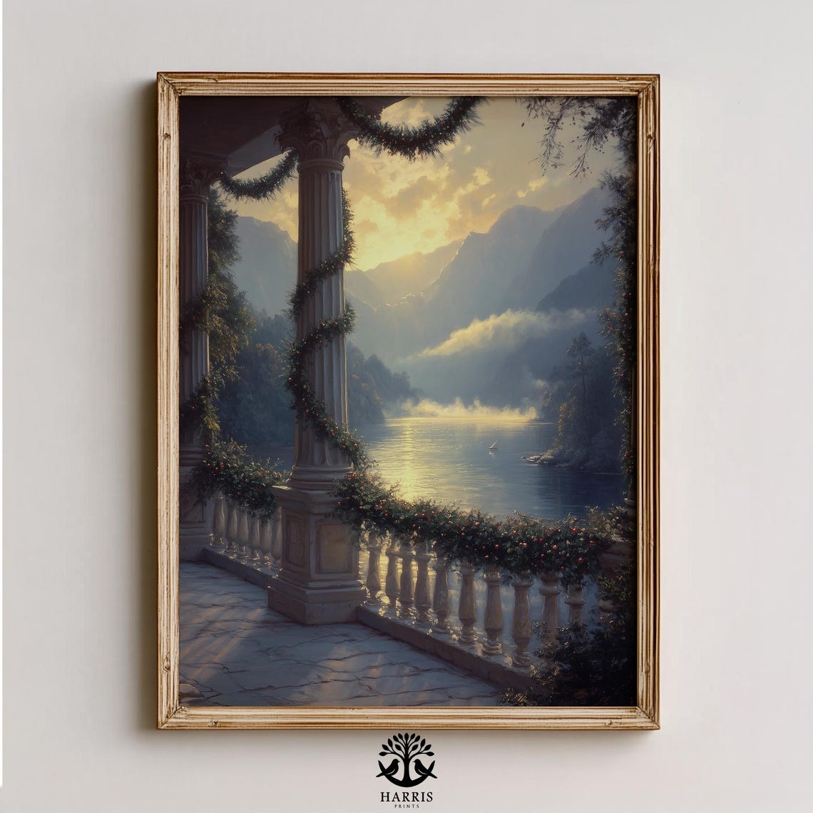 Classical Italian Terrace Sunset Lake View Vintage Art Print