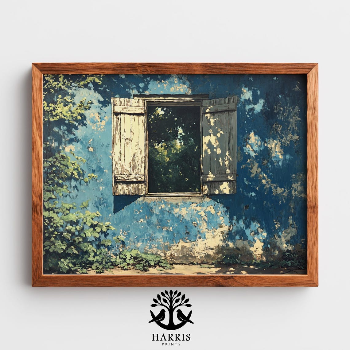 Weathered Wooden Shutters Blue Mediterranean Wall Oil Painting Print