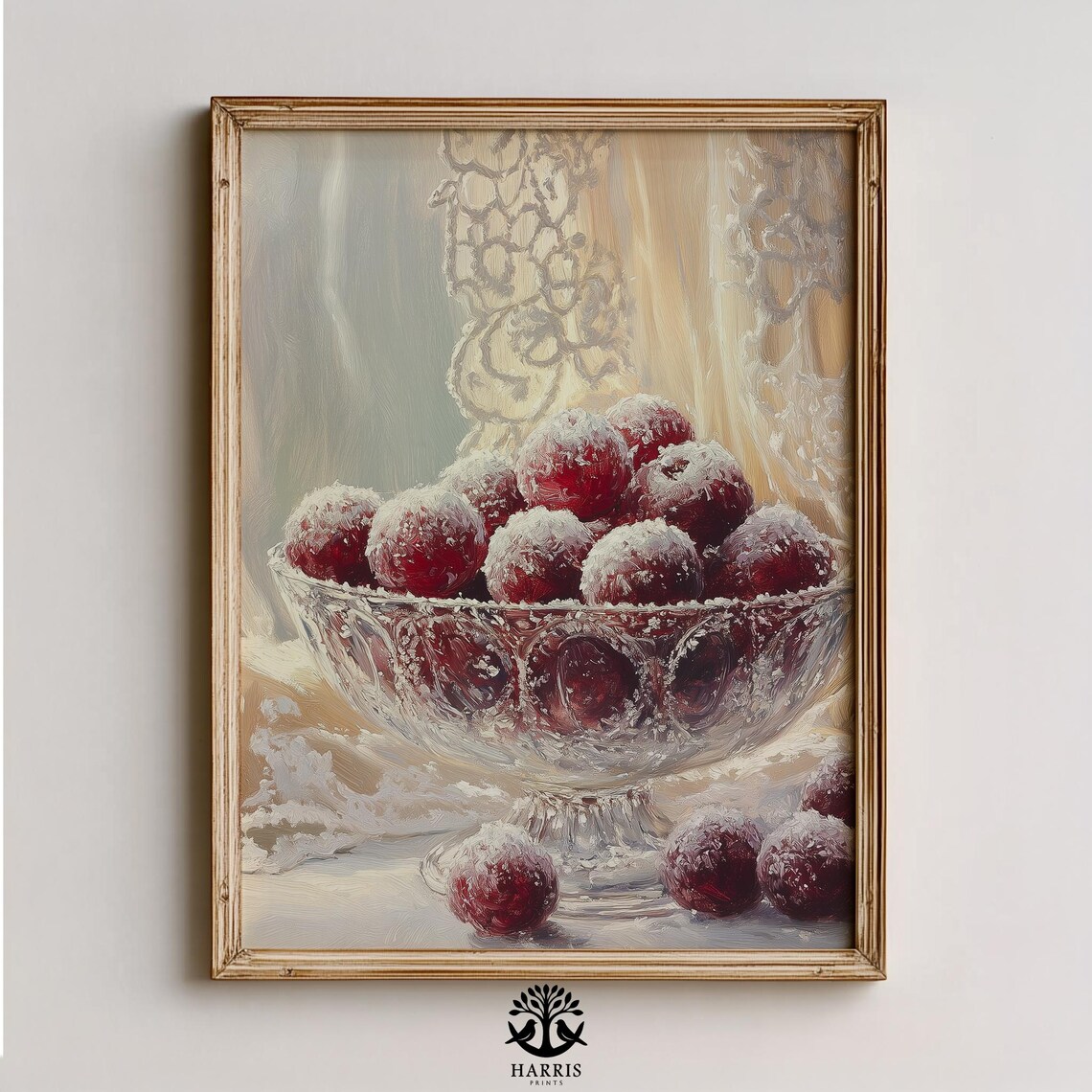 Frosted Cranberries Crystal Bowl Winter Holiday Still Life Poster