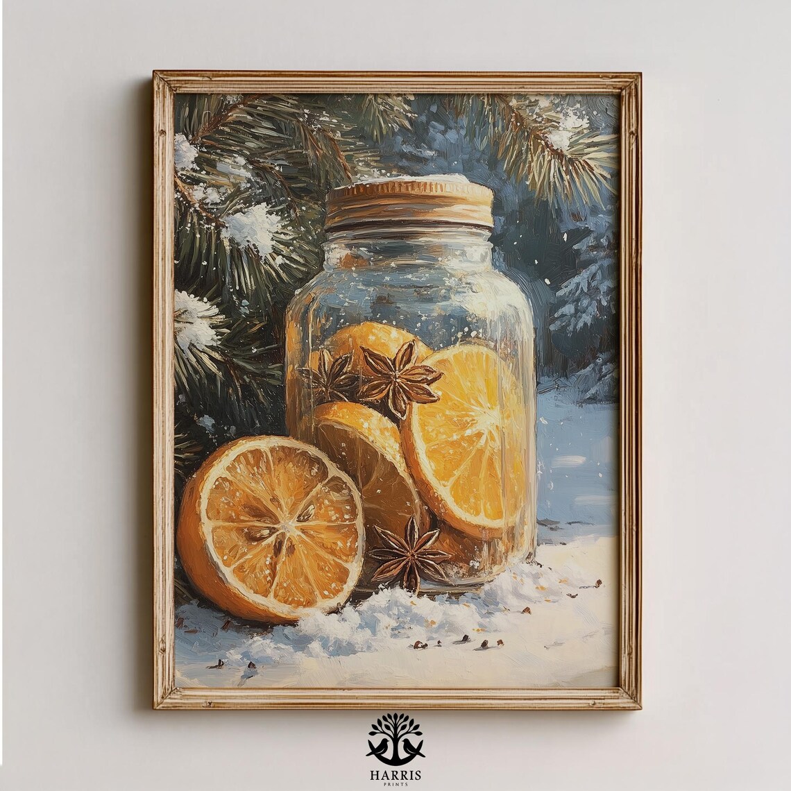 Cozy Winter Still Life Glass Jar With Dried Oranges And Snow Poster
