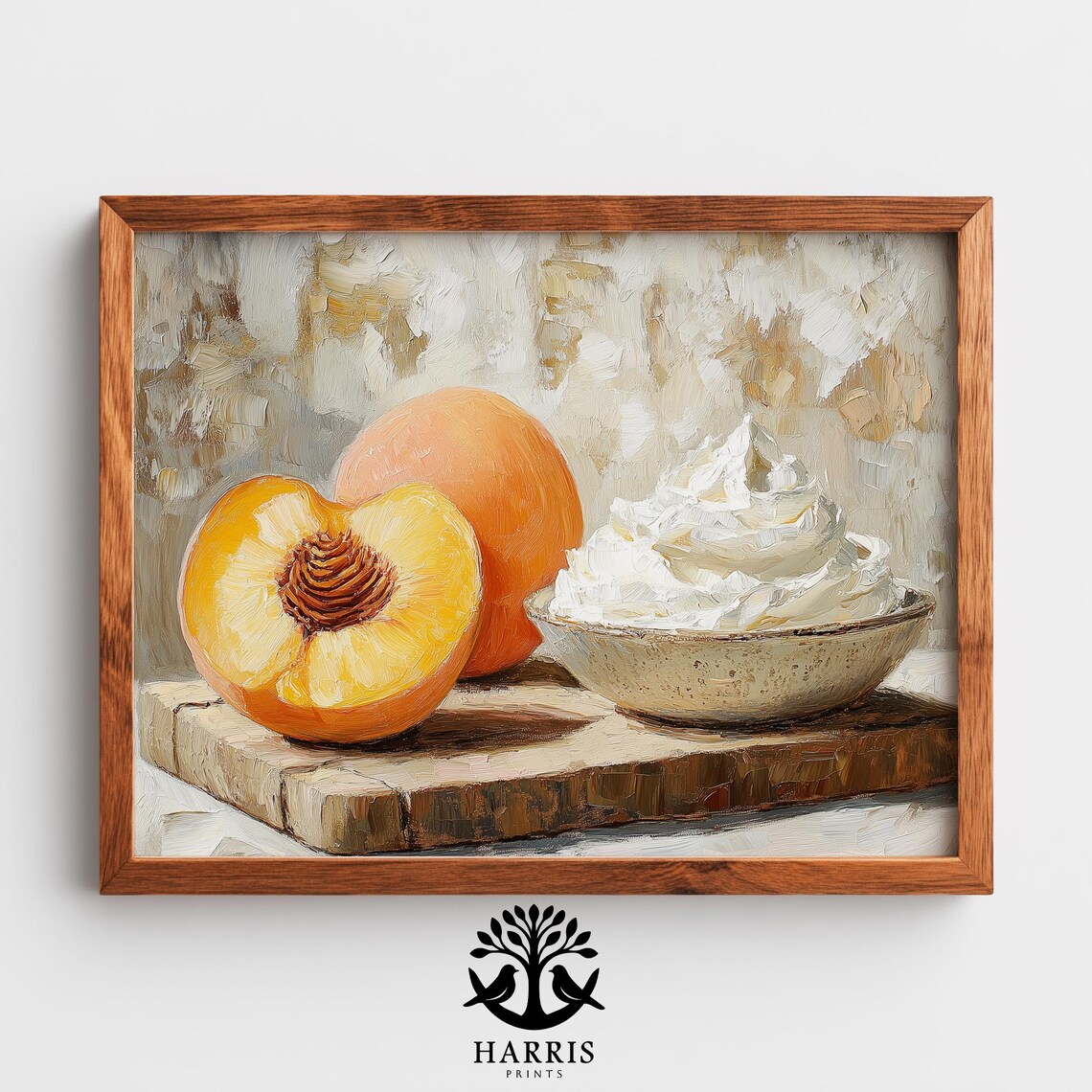 Rustic Peaches And Cream Bowl Wooden Board Farmhouse Kitchen Poster