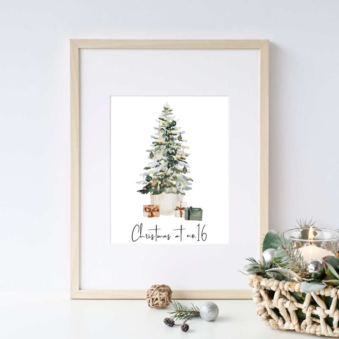 Christmas At No 16 Snowy Pine Pot Gifts Watercolor Holiday Poster - Image 2