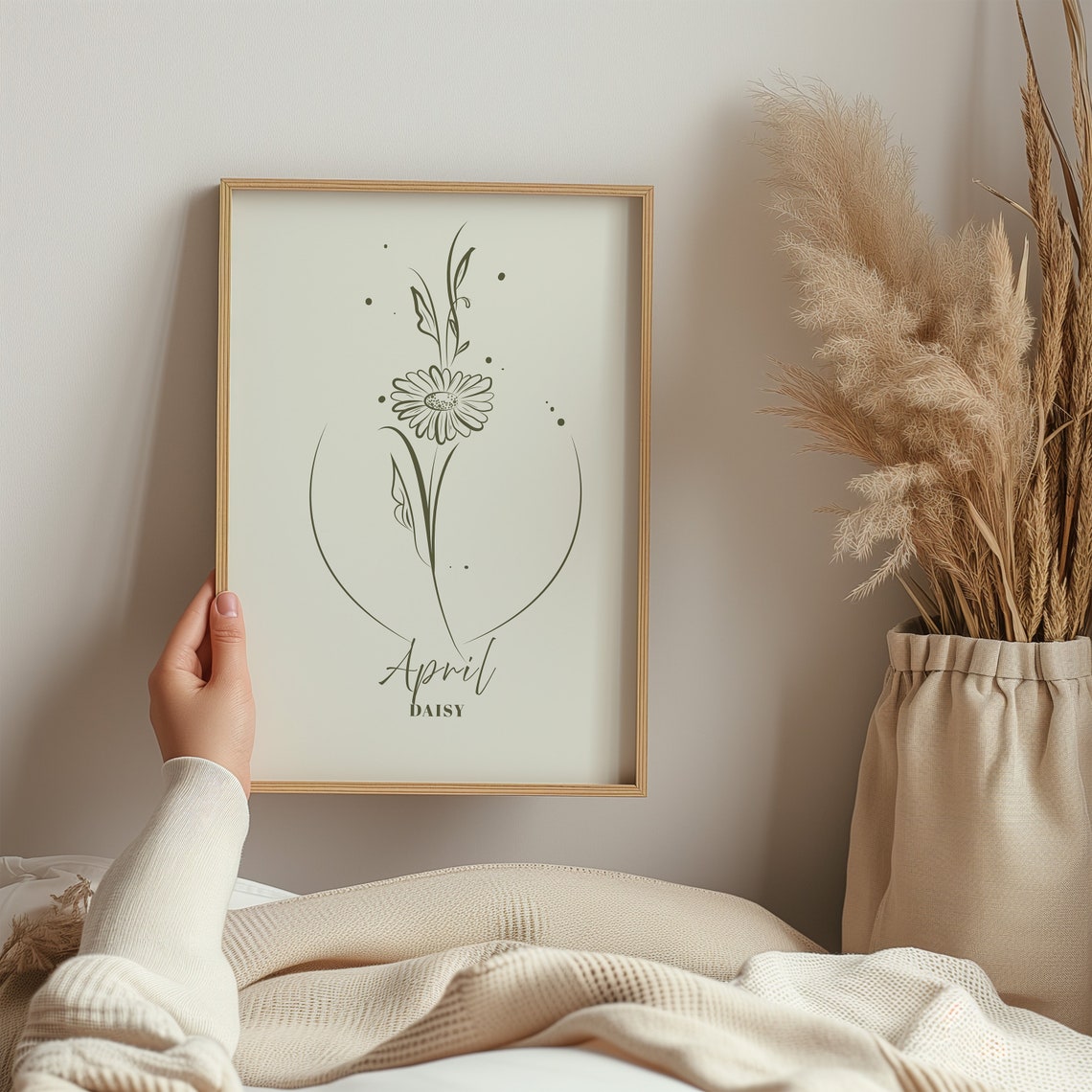 April Daisy Birth Flower Minimalist Botanical Line Drawing Poster - Image 3