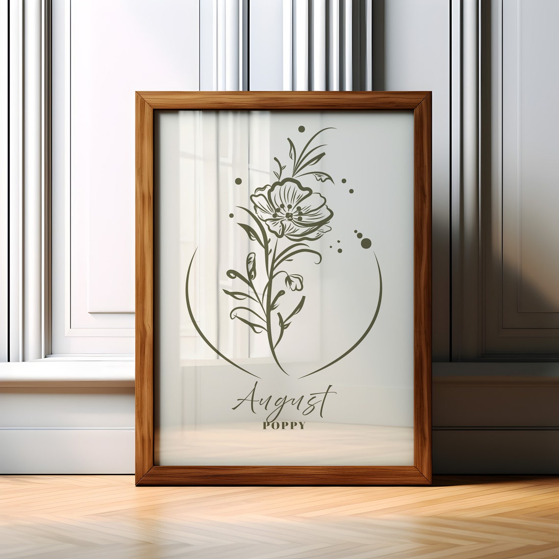 August Birth Flower Poppy Minimalist Botanical Line Art Poster