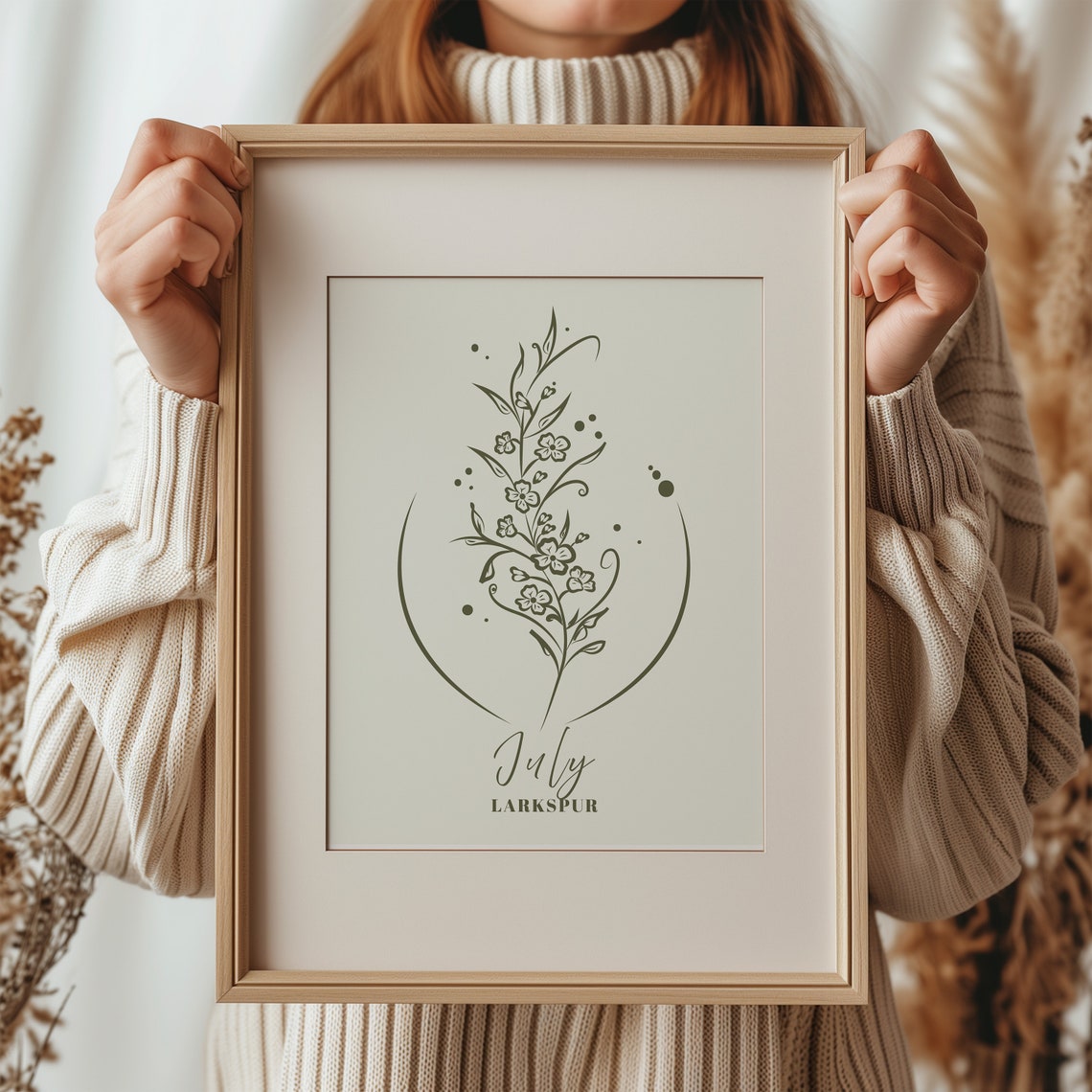 July Birth Flower Larkspur Minimalist Botanical Line Art Poster