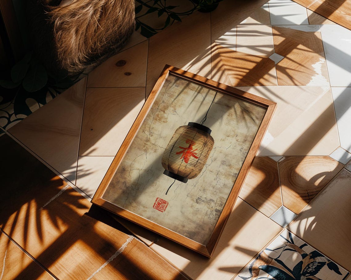 Japanese Paper Lantern Chochin Red Kanji Zen Minimalist Poster