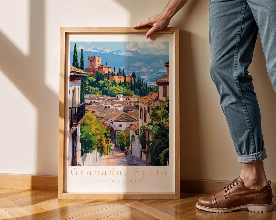 Granada Spain Travel Poster, Historic Cityscape
