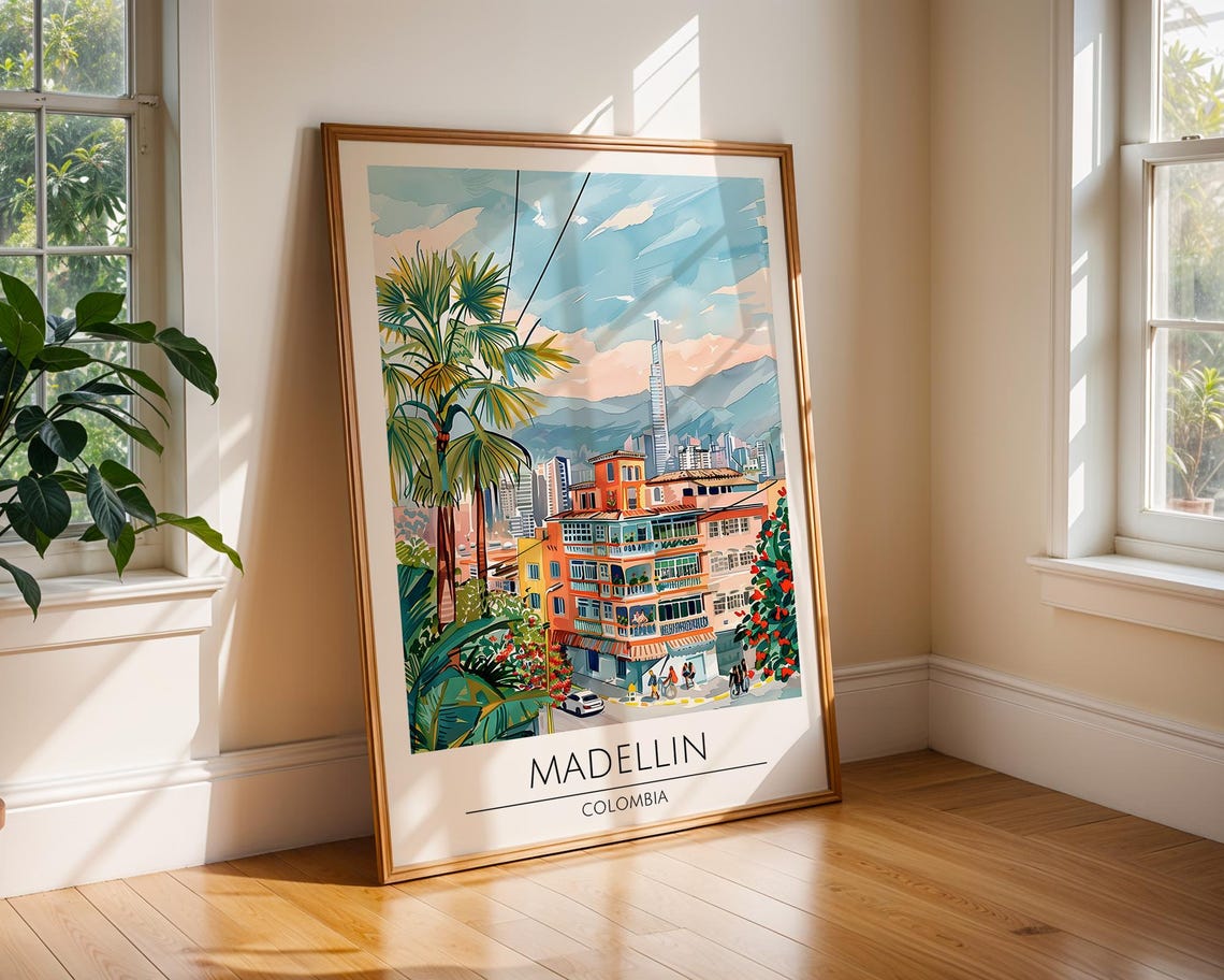 Medelln Colombia Travel Poster Colourful Medellin City Print Urban Colombian Wall Art South America Gift Modern Decor