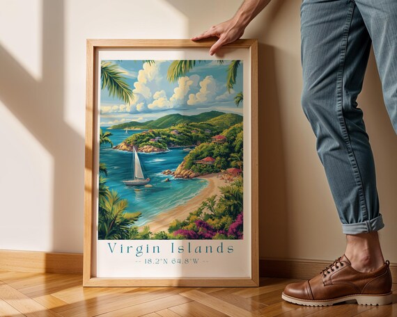 Virgin Islands Wall Art Caribbean Beach Print Tropical Paradise Poster Coastal Landscape Decor Island Getaway Artwork