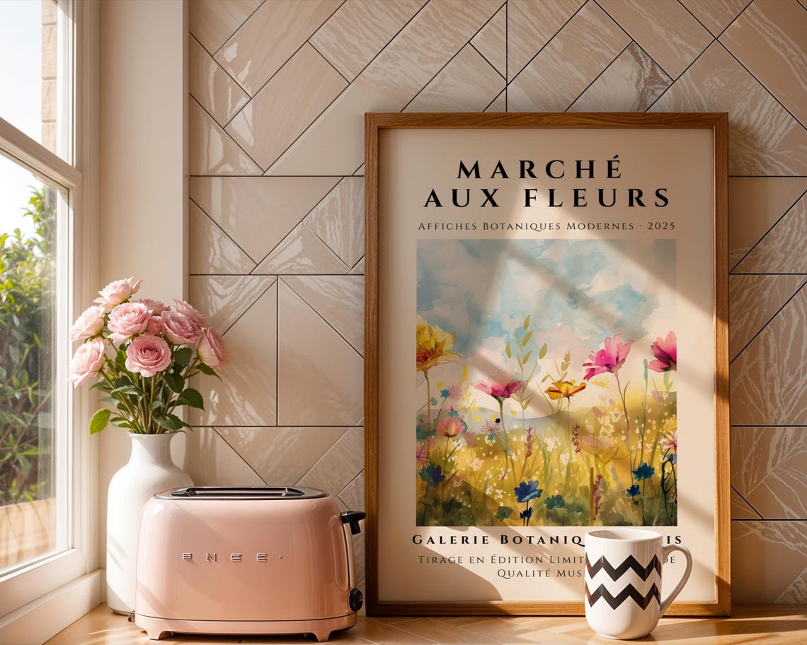 Marché Aux Fleurs Watercolor Wildflower Meadow Botanical Art Poster