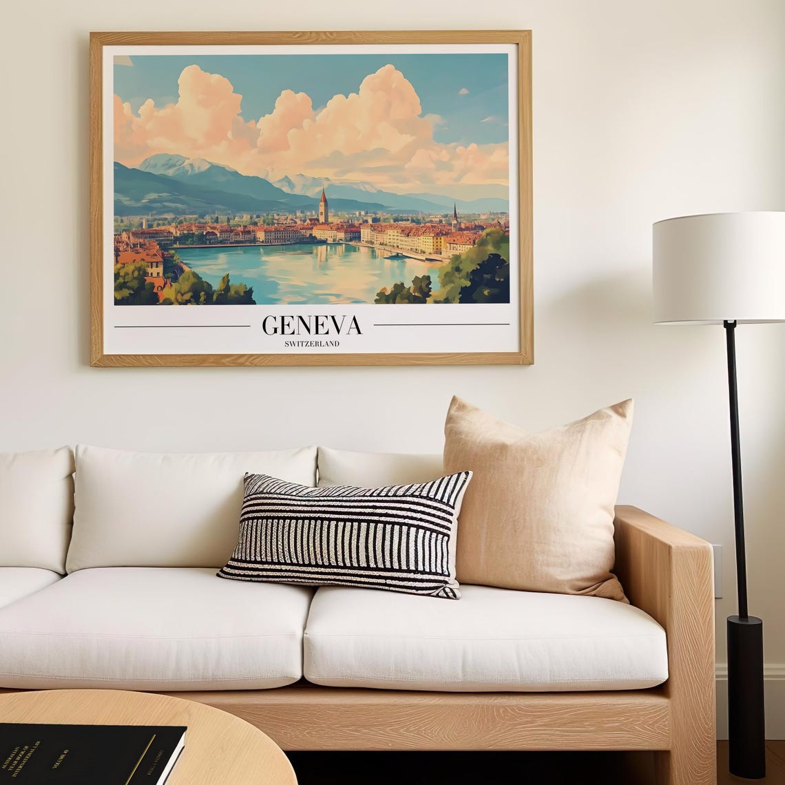 Geneva Switzerland Alpine Lake Cityscape Serene Minimalist Poster