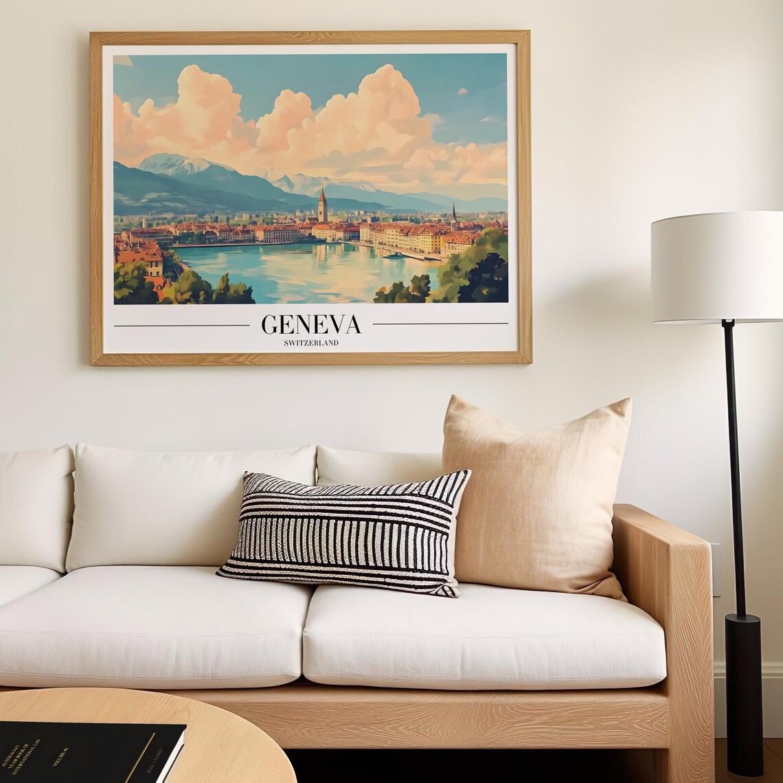Geneva Switzerland Travel Poster Print Cityscape Lake Alps Wall Art Vintage European Swiss Home Decor For Travellers