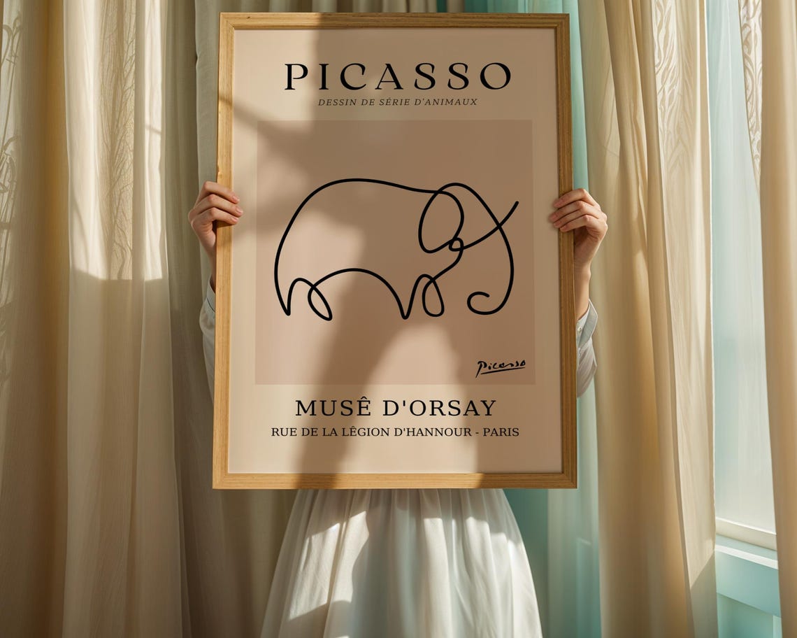 Picasso Elephant One Line Drawing Museum Exhibition Art Poster