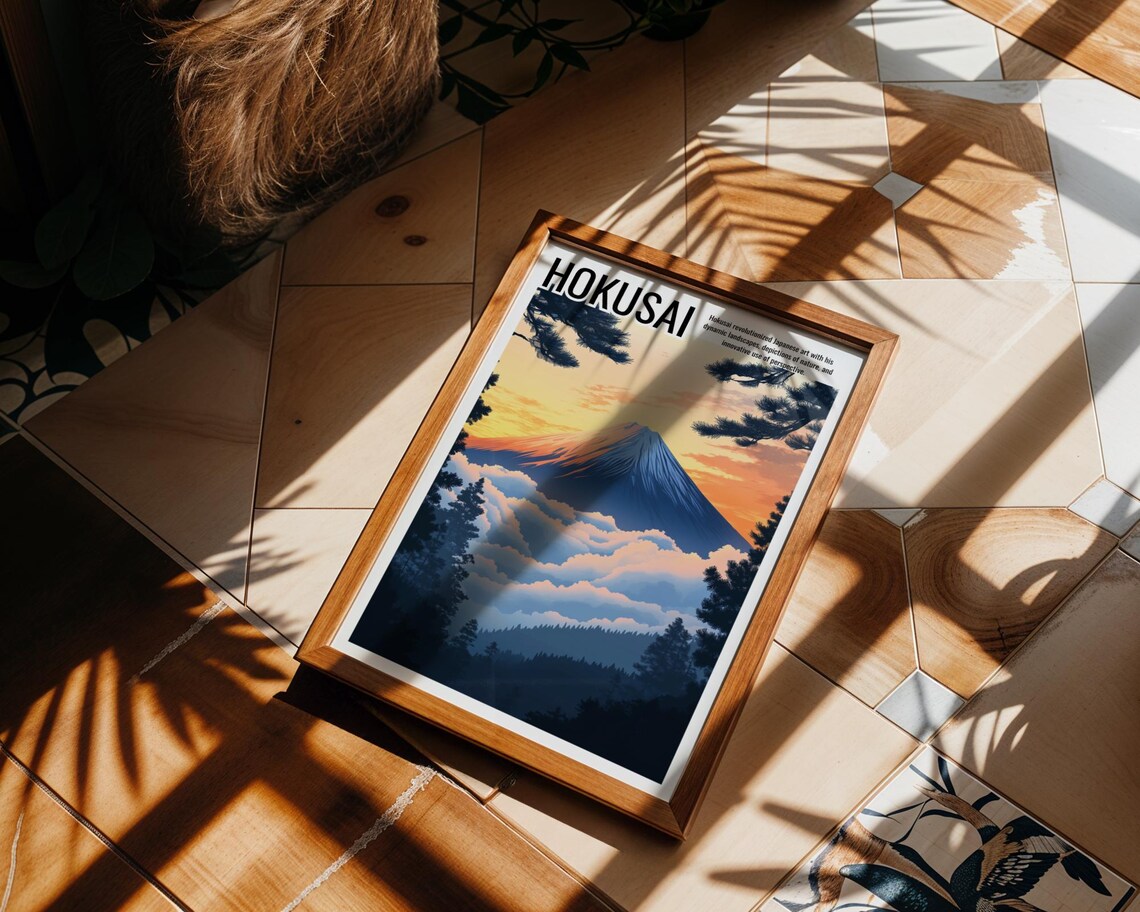 Mount Fuji Sunrise Swirling Clouds Dark Forest Silhouette Japanese Poster