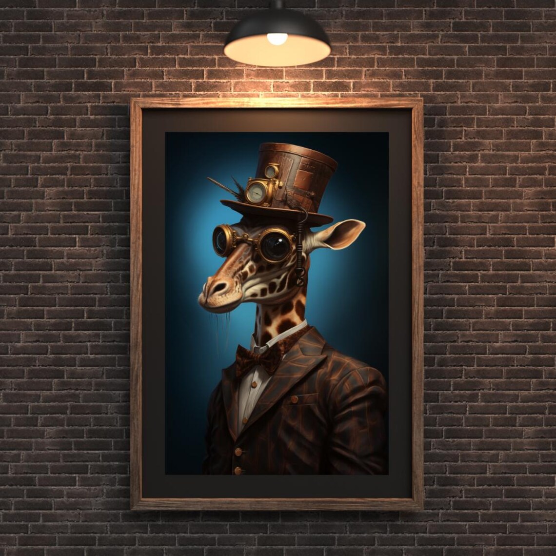 Steampunk Giraffe In Top Hat Goggles And Suit Quirky Animal Wall Art