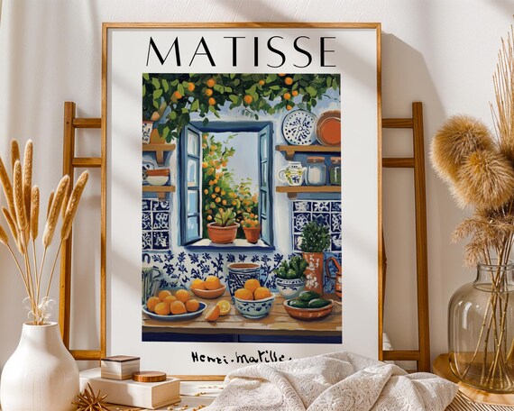 Matisse-Style Open Kitchen Window Orange Tree Fruit Art Poster