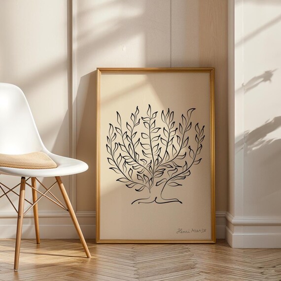 Matisse Style Tree Line Drawing Minimalist Botanical Outline Art Poster
