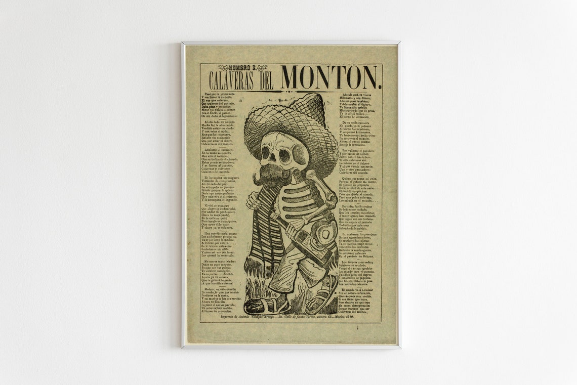 Vintage Mexican Calaveras Del Monton 1916 Skeleton Art Poster