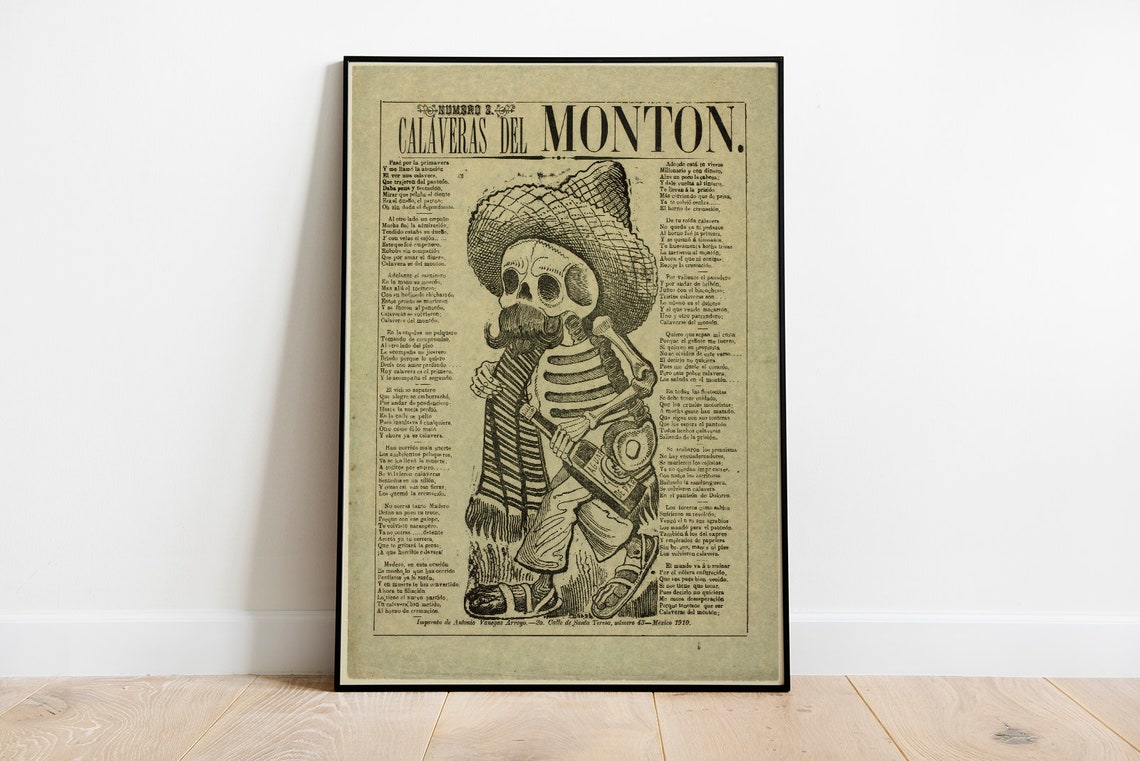 Vintage Mexican Calaveras Del Monton 1916 Skeleton Art Poster - Image 2