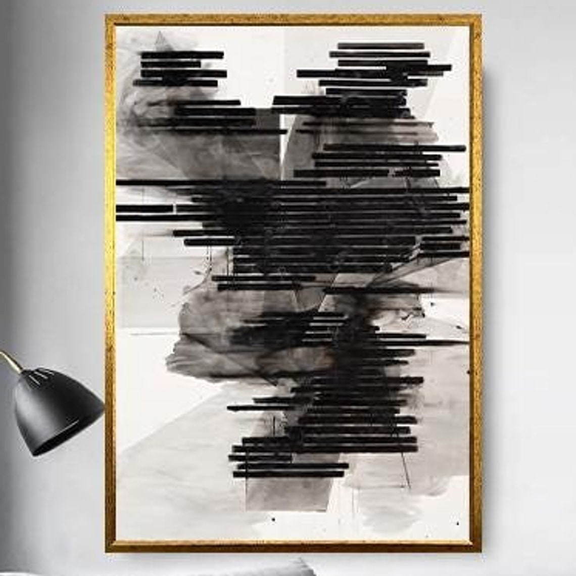 Black and White Horizontal Brushstroke Bars Abstract Art Poster - Image 5