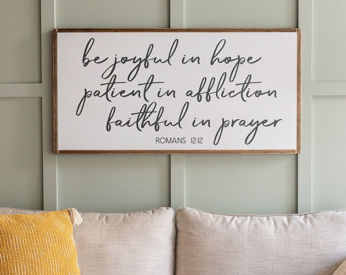Romans 12:12 Bible Verse Sign, Christian Wall Art Print