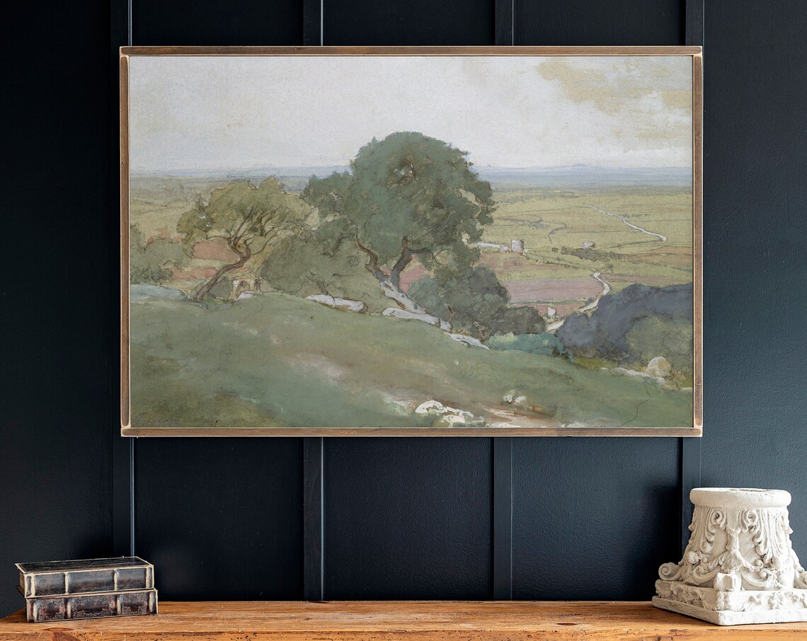 Green Hillside Vintage Landscape Poster Print - Image 3