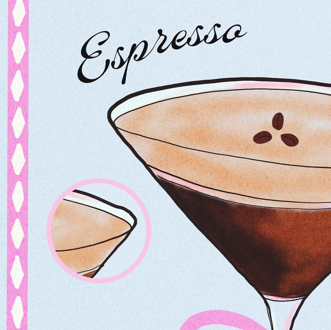 Espresso Martini Pink Bow Cute Coquette Blue Cocktail Art Poster - Image 3