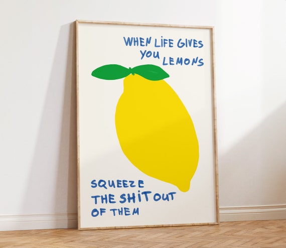 When Life Gives You Lemons Print Retro Lemon Art Print Trendy Kitchen Wall Art Fruit Market Illustration Print Funny Apartment Decor