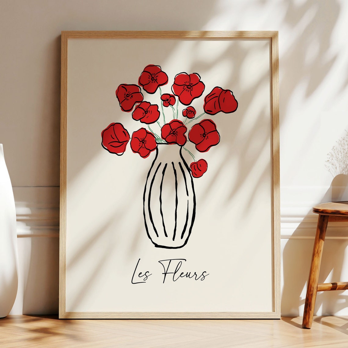 Les Fleurs Red Poppy Vase Minimalist Floral French Art Poster - Image 4