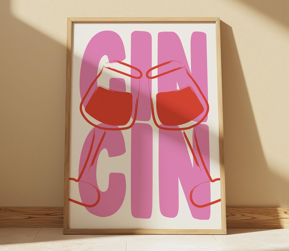 Cin Cin Wine Cheers Cocktail Art Print, Maximalist