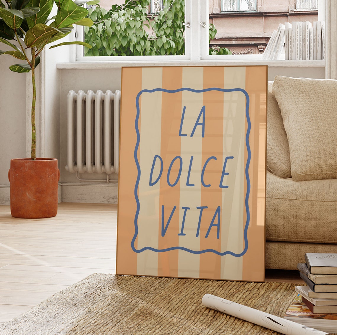 La Dolce Vita Pastel Striped Typography Italian Quote Art Poster - Image 4