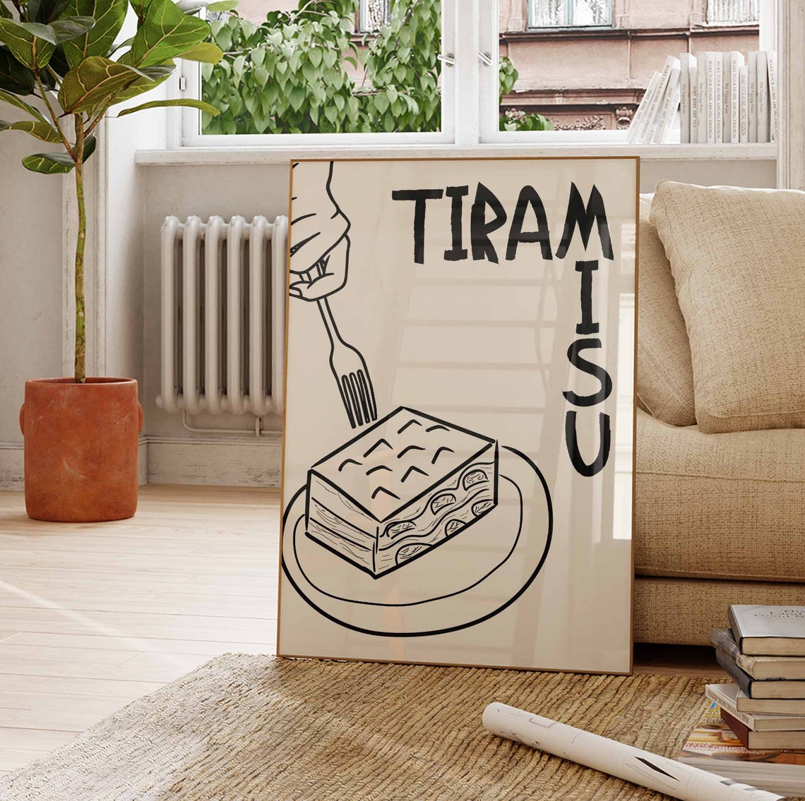 Tiramisu Italian Dessert Fork Slice Illustration Kitchen Poster - Image 3