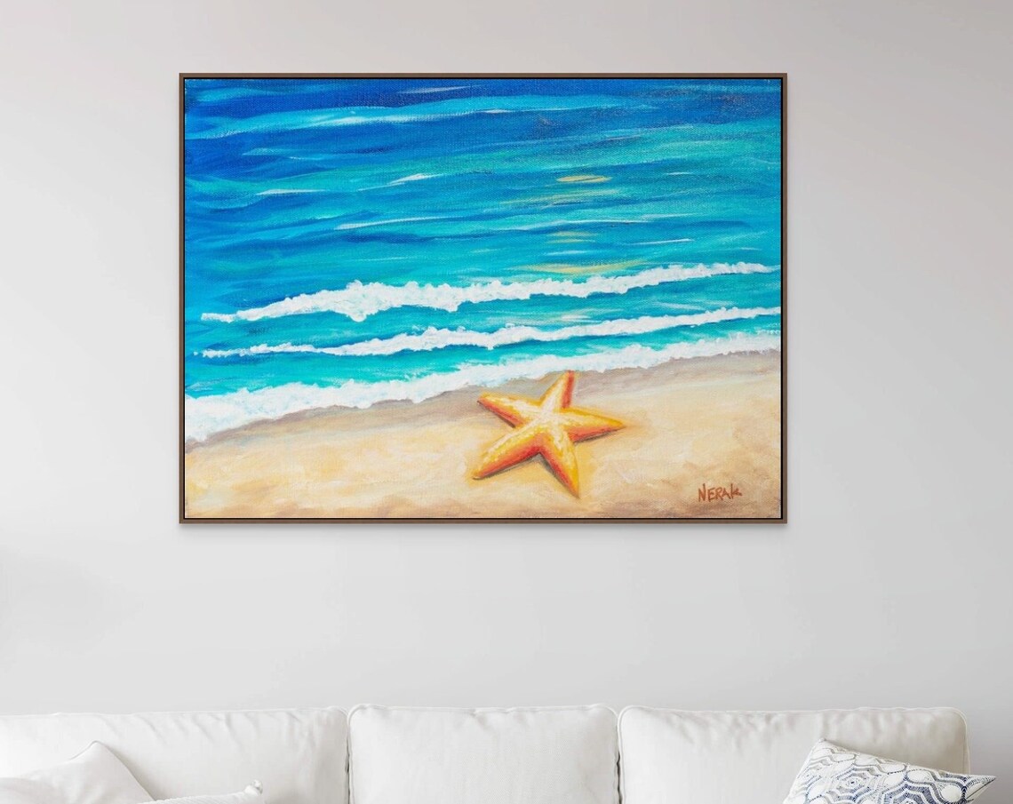 Starfish On Sandy Beach Blue Ocean Waves Coastal Sea Life Poster - Image 4