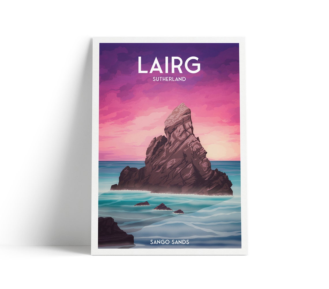 Lairg Sutherland Sango Sands Sea Stack Sunset Coast Travel Poster