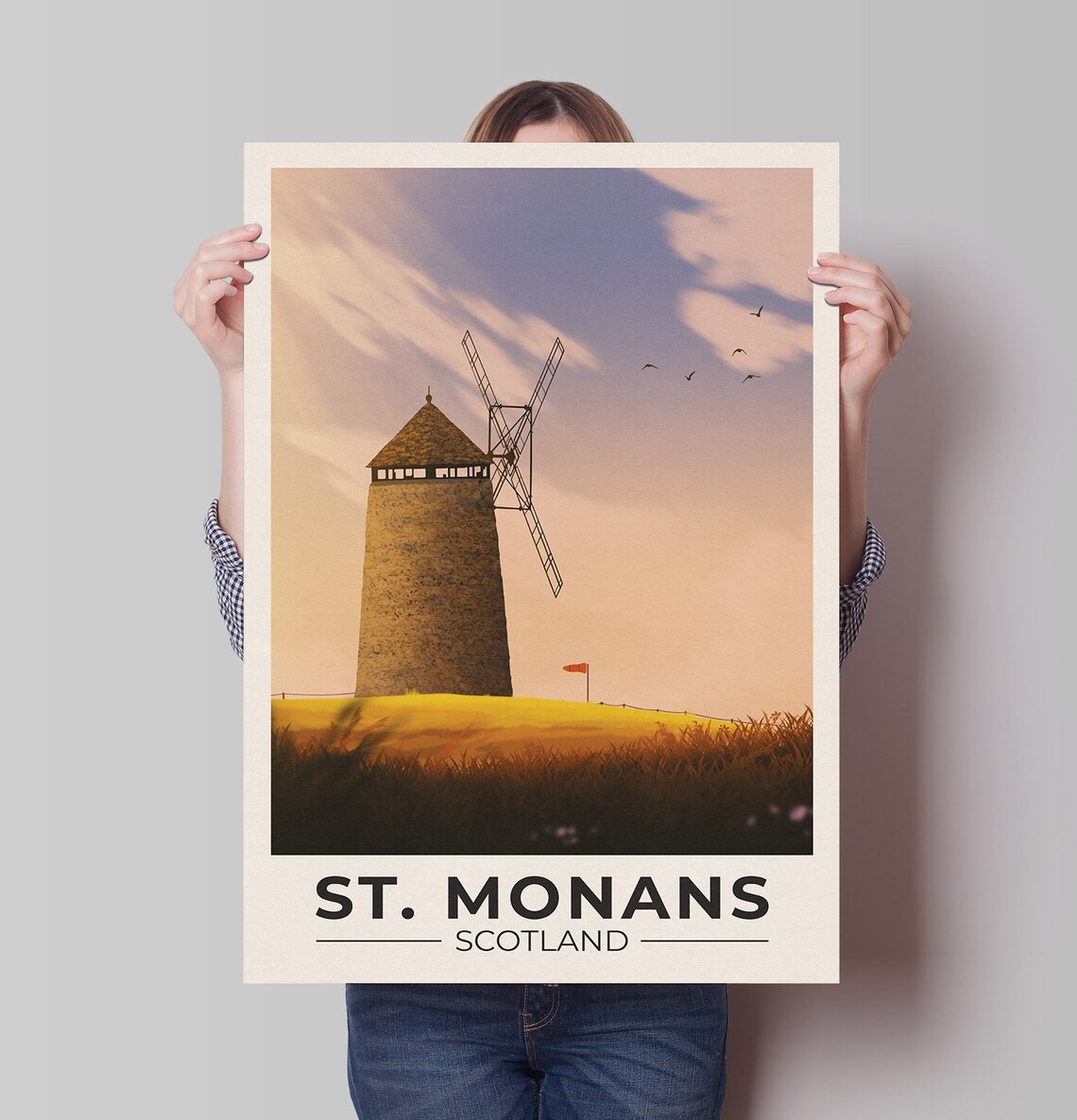 St Monans Travel Poster, Fife Windmill Wall Art