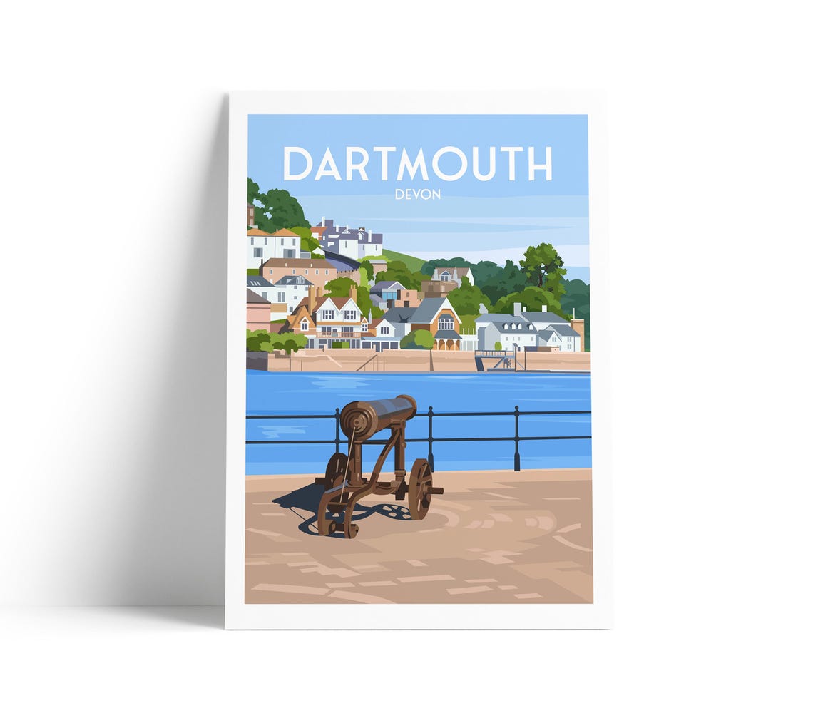 Dartmouth Devon Harbour Cannon Coastal Town Retro Travel Poster