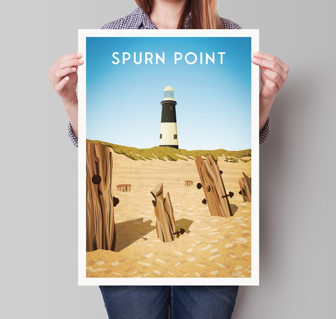 Spurn Point Yorkshire Travel Poster, Lighthouse Art Print