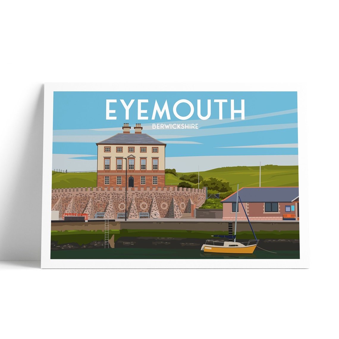 Eyemouth Berwickshire Harbour Sailboat Scottish Coast Travel Poster