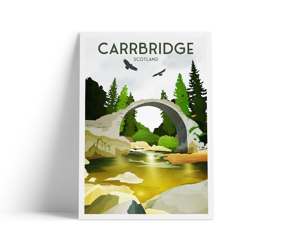 Carrbridge Scotland Stone Packhorse Bridge River Travel Poster Art