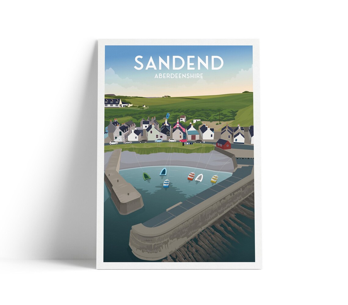 Sandend Travel Poster, Aberdeenshire Harbour
