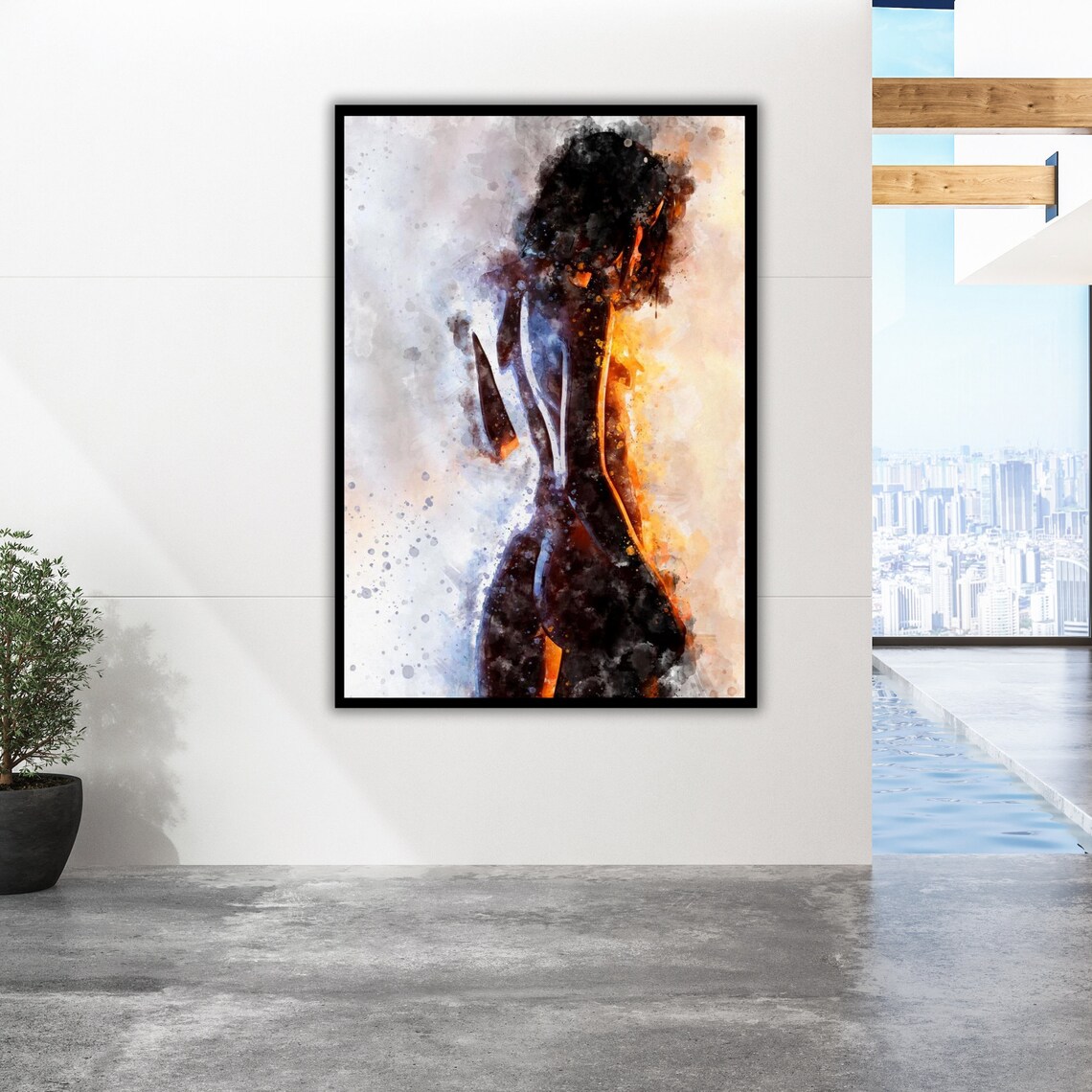 Watercolor Nude Woman Figure Dark Amber Abstract Sensual Art Wall Poster - Image 5